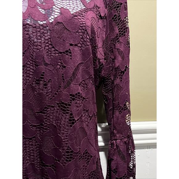 INC Women's Lace Top Sheer Bell Sleeve Purple Burgundy Size M Boho Romantic - Picture 6 of 10